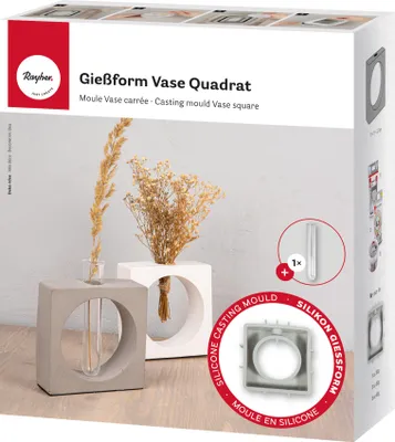 Produktbild von Rayher Silikon Gießform Vase Quadrat mit Kreis, 11x3,7x11cm, inkl. 1 Reagenzglas