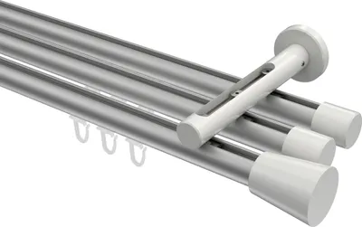 Produktbild von Interdeco Innenlaufstange / Gardinenstange mit Innenlauf Silbergrau / Weiß, Typ Siteno Sitra (Konus), 20 mm Ø 3-läufig, 600 cm