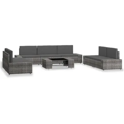 Image de The Living Store 8-tlg. Set de salon de jardin Poly Rattan Grau
