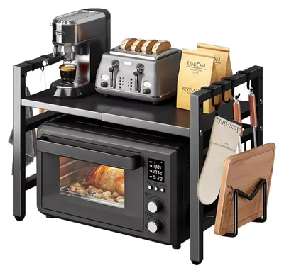 Produktbild von Mikrowellenregal, verstellbares Design, robuste Metallkonstruktion, schwarz