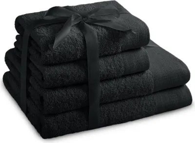 Produktbild von Handtuchset 2 Duschtücher, 2x Handtücher, mit Bordüre aus 100% Baumwolle Schwarz
