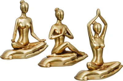Produktbild von Gilde Figur, "Yoga Frau auf Hand", Yogamotiv, Kunstharz, goldfarben, VE 3, 3fach sortiert, L. 8 cm, B. 16 cm, H. 21 cm