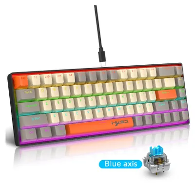 Obrázok produktu pre HXSJ K88 Mechanická klávesnica s 68 klávesmi, prenosná miniklávesnica, viacero režimov podsvietenia, ľadovo modré podsvietenie, modré spínače