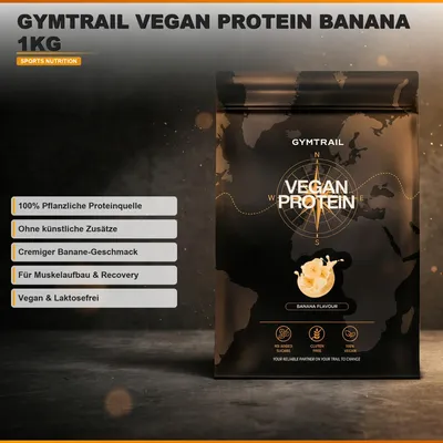 Produktbild von GYMTRAIL® Veganes Eiweißpulver aus Erbsenprotein 500g | Pflanzliches Proteinpulver mit essenziellen Aminosäuren | Ohne Soja und Süßungsmittel mit Birkenzucker | Banana
