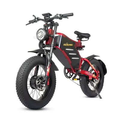 Image de Vélo électrique tout-terrain avec pneus larges, batterie 48 V / 30 Ah, freins à disque hydrauliques, charge maximale de 200 kg, roues de 20 pouces, couleur rouge