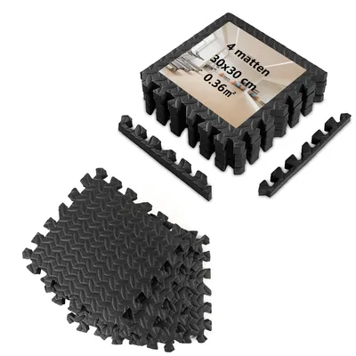 Produktbild von Bodenschutzmatte Set, 4 Tlg Puzzlematte Bodenmatte [30 x 30cm], Rutschfeste Schutzmatten Fitnessraum, EVA Fallschutzmatten, Sportmatte, Fitnessmatte