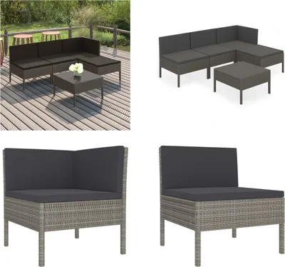 Produktbild von vidaXL 5 tlg. Garten Lounge Set mit Auflagen Poly Rattan Grau - Garten-Sofagarnitur - Garten-Sofagarnituren - Gartensofa-Set - Gartensofa-Sets