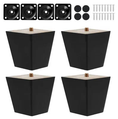 Produktbild von 4 Stück Holzmöbelbeine - 6 cm Ersatzbeine mit Befestigungsplatte und Schrauben