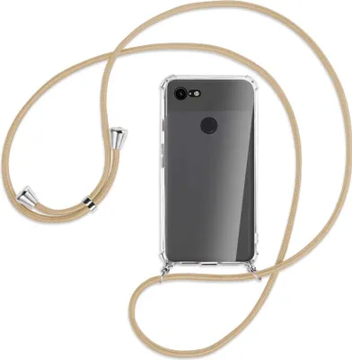 Produktbild von Handykette Backcover-Schutzhülle mit Band (Metall silberfarben) für Google Pixel 3 - caramel