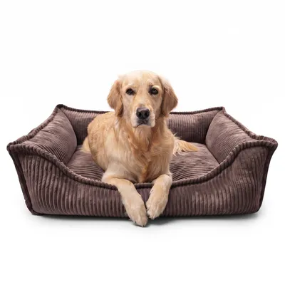 Immagine prodotto di 4L Textil HUGO: Cuccia ortopedica in pile per cani, con memory foam, rivestimento removibile, adatta a cani di taglia media, dimensioni 100x80 cm, colore marrone scuro