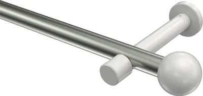 Produktbild von Interdeco Gardinenstange / Vorhangstange Edelstahl-Optik / Weiß, Typ Prestige Luino (Kugel) ohne Ringe, 20 mm Ø 1-läufig, 520 cm