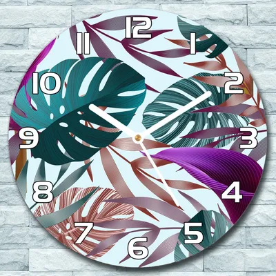 Produktbild von Wanduhr aus Glas Rund fi 30 Blumen lila grün Quarz Deko Schlafzimmer Büro