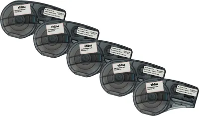 Produktbild von vhbw 5x Schriftband-Kassette kompatibel mit Brady BMP21-LAB, BMP21-PLUS, ID PAL, BMP21 Etiketten-Drucker 6,4m x 19,05mm Schwarz auf Weiß, Polypropylen