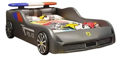 Produktbild von Graues Kinderbett in Autodesign Polizeiauto LED-Beleuchtung
