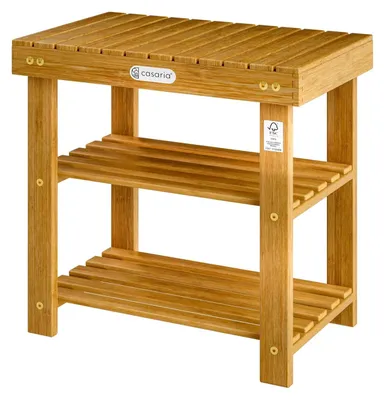 Image de Étagère à chaussures et banc, bois d'acacia, 2 étagères, 50 x 30 x 46 cm