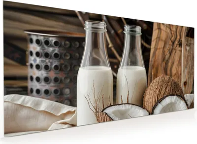 Produktbild von Küchenrückwand Spritzschutz Glas mit Motiv Kokosnusslmahlzeit 40 x 40 cm