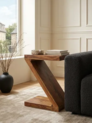 Produktbild von Beistelltisch MUMBAI Massivholz Sheesham Z Cube 59cm hoch Wohnzimmer-Tisch Design braun Landhaus-Stil Couchtisch