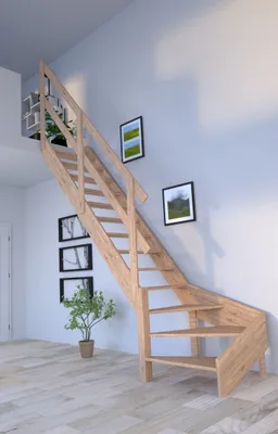 Produktbild von Holztreppe Rhodos in 1/4 gewendelter Ausführung links-Eiche-Holzgeländer-wahlweise rechts/links montierbar-ohne Setzstufen