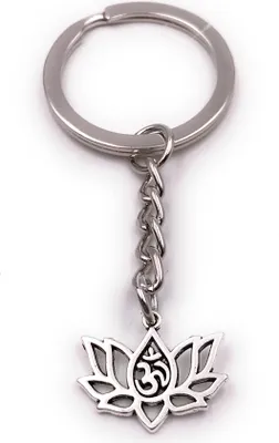 Produktbild von Onwomania Schlüsselanhänger Lotusblüte Yoga Om Hinduismus Goa silber Anhänger Keychain
