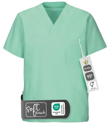 Image de Casaque médicale à enfiler, unie, manches courtes, col V, pour clinique, soins, cabinet médical