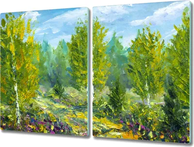 Produktbild von Coloray Hackbrett Kochplattenabdeckung Herdabdeckplatte 2x40x52 cm Schneidebrett Küchenbrett - Malerei Wald