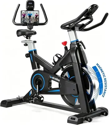 Image de [Version mise à jour 2026] Vélo d'appartement, vélo stationnaire avec résistance magnétique pour une utilisation à domicile, vélo d'intérieur très silencieux, avec un volant d'inertie lourd et un écran LCD amélioré en bleu foncé | Bleu foncé, capacité de charge de 160 kg, moins de 15 dB, assemblage en environ 25 minutes, pour une taille de 143 à 192 cm, résistance magnétique, réglage de la selle de 16 cm