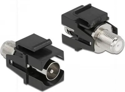 Imagen del producto de DELOCK, módulo Keystone, conector IEC macho a conector F hembra, color . Diseño plano, color . Conector tipo F, conector macho, conector hembra, coaxial