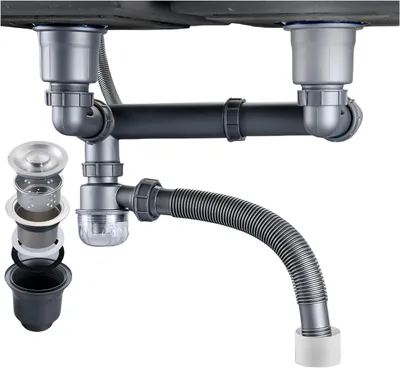 Image de Solidchoice - Ensemble d'évacuation de cuisine pour évier double, avec siphon multifonctionnel