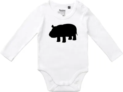 Produktbild von Huuraa Baby Body Nilpferd Silhouette 74 White  Baumwolle Fairtrade Langarmbody Geschenkidee