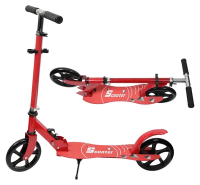 Produktbild von Tretroller für Kinder und Erwachsene - Klappbarer Scooter - Höhenverstellbarer Lenker - Belastbar bis 70 kg - Große stabile Räder - Leicht - Rot