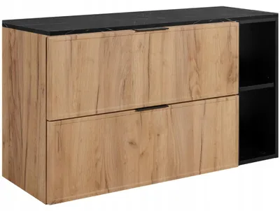 Zdjęcie produktu dla RODAN | Szafka pod umywalkę Brązowa 80 cm - Szafka łazienkowa - Blat czarny marmur - czarna półka