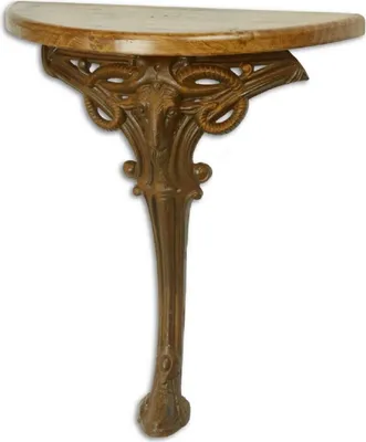 Produktbild von Casa Padrino Barock Beistelltisch Hellbraun / Rostfarben 63 x 31 x H. 65,5 cm - Halbrunder Tisch mit Holzplatte und Gusseisen Bein - Barock Wandtisch