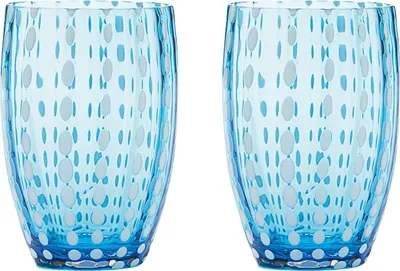 Produktbild von Zafferano Perle Aquamaringlas - Farbiges mundgeblasenes Glas, 32 cl, handgefertigt - Set mit 2 handgefertigten Bechern für Wasser oder Cocktails