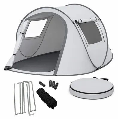 Image de Tente pop-up Relaxdays, pour 2 à 3 personnes, montage rapide, protection UV, moustiquaire, dimensions : 105x245x150 cm, tente pliante, couleur : gris