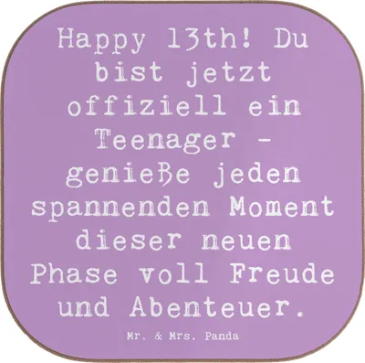 Produktbild von Mr. & Mrs. Panda Untersetzer für Gläser Spruch 13. Geburtstag - Lavendeltraum - Geschenk, Abenteuer, gläseruntersetzer, Holzuntersetzer, Glückwunsch, Tischuntersetzer