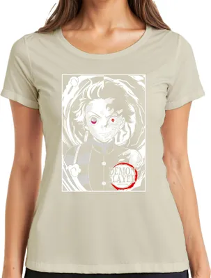 Produktbild von Demon Slayer Tanjiro halbverbrannt Kimetsu no Yaiba Anime Damen T-Shirt, Natur, M