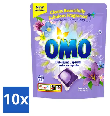 Produktbild von 10 x Omo Wascapsules Lavendel & Eucalyptus für Buntwäsche - Vorteilspackung - 10 Stücke