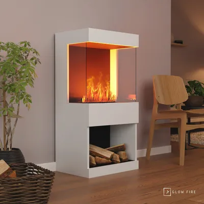 Produktbild von GLOW FIRE Elektrokamin 'OGF 2'| Wasserdampf Kamin mit OMC 400 ohne Holzdeko in weiß als Raumteiler | HxBxT: 55x110x40 cm