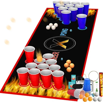 Productafbeelding van Drinkspelset - Bierpong bekerset - Partyspellen - Drinkspellen voor volwassenen - Tafelmat met 22 bekers + 8