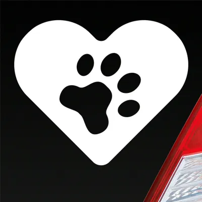 Produktbild von Auto Aufkleber Hund Herz Liebe Pfote Dog Heart KFZ 11,5x9,5 cm Weiss Matt Sticker Heckscheibenaufkleber