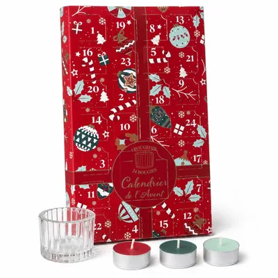 Obrázok produktu pre Slávnostný adventný kalendár s 24 vonnými sviečkami - adventný kalendár so sviečkami - vianočný adventný kalendár so sviečkami - červený