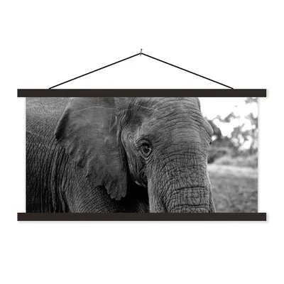 Produktbild von MuchoWow® Textilposter Elefant - Tiere - Schwarz - Weiß - Natur 60x30 cm mit schwarzem Rahmen - Textilien
