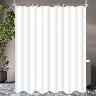 Zdjęcie produktu dla Zasłona prysznicowa 240x200 cm, kolor biały, wykonana z tkaniny, wodoodporna, możliwość prania, poliester, z 14 oczkami