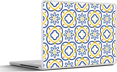 Produktbild von MuchoWow® Laptop Aufkleber Sticker Cover Blume - Blau - Gelb - Kacheln - Muster 25x18 cm - Laptop-Deko