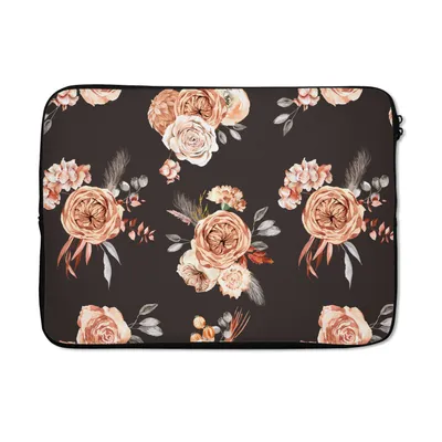 Produktbild von MuchoWow® Laptop Hülle 13 Zoll Muster - Rosen - Schwarz Laptoptasche - Laptophülle - Sleeve - Rundumschutz
