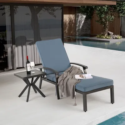 Produktbild von Odikalo Chaiselongue Terrassenstuhl Liegestuhl verstellbar Liegefläche Baumwoll Blau