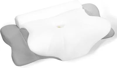Produktbild von Gedächtnisschaum Kissen, ergonomisch 2-in-1 Nackenkissen, orthopädisch, für Nackenschmerzen, grau