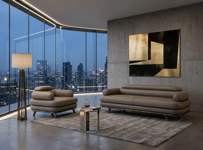 Produktbild von Graue Wohnzimmer Couchgarnitur Stilvoller 3-Sitzer Loungesessel