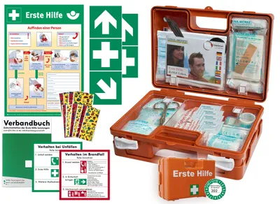 Produktbild von Erste-Hilfe-Koffer KITA PLUS -Komplettpaket- aktuelle DIN/EN 13157 für Betriebe + DIN/EN 13164 für KFZ - incl. 1.Hilfe-Aufkleber & 1. Hilfe AUSHANG