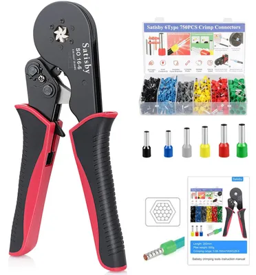 Imagen del producto de Juego de alicates de crimpar con terminales (bornes) para 750 unidades, para cables de 0.08-16mm²